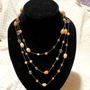 Premier Designs Necklace cream peach butter on gold-toned chain very long